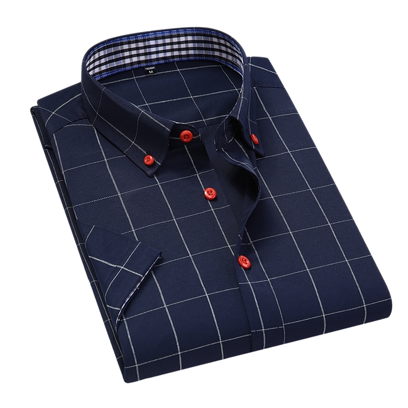 

Arrival Summer Men Short Sleeve Men's Plaid Dress Shirts Male High Quality Slim Fit Casual Brand Clothing Shirt 210721, Sky blue