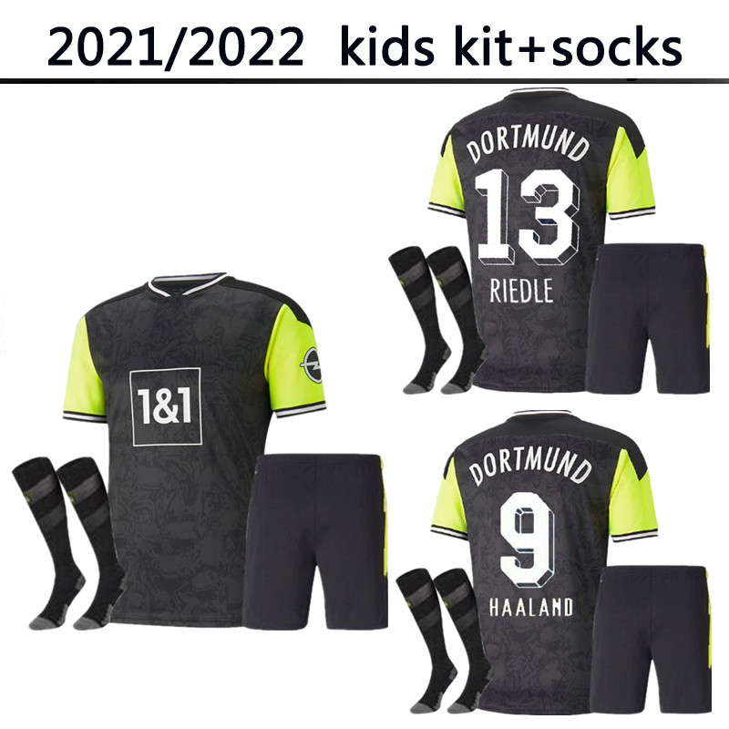 

HAALAND REUS Borussia 21 22 child dortmund 4th kids kit+socks soccer jersey 2021 2022 football shirts BELLINGHAM SANCHO HUMMELS BRANDT maillot de foot, Black