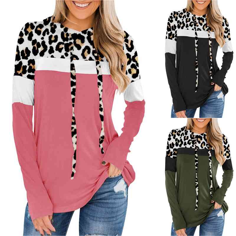 

2021 new leisure animal print splicing long sleeve sweater, Black