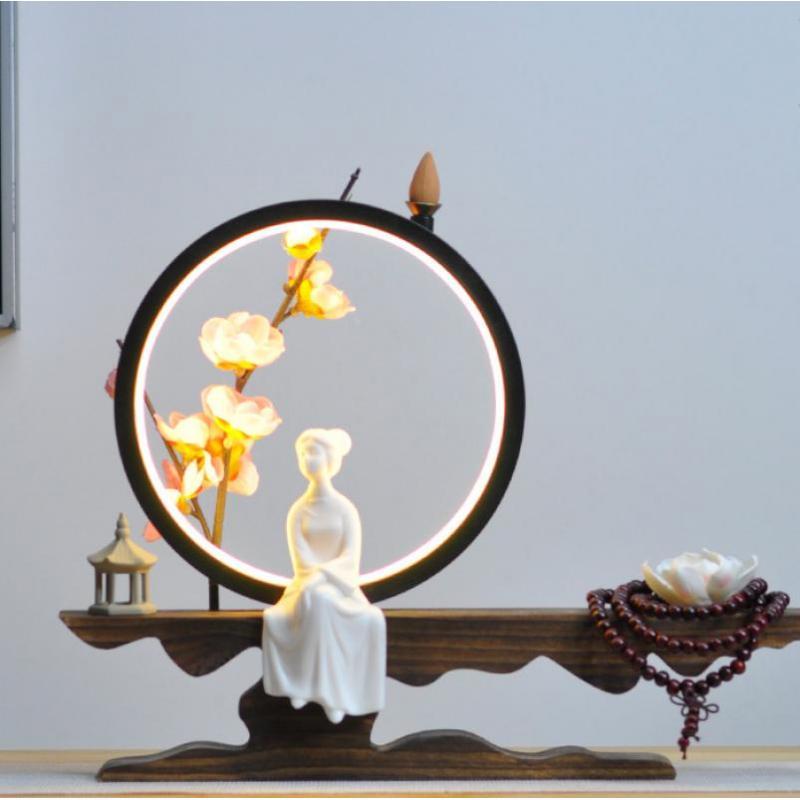 

Fragrance Lamps Zen Backflow Incense Burner Holder Smoke Waterfall Sticks Led Lamp Ring Ornaments Living Room Office Desk Decor