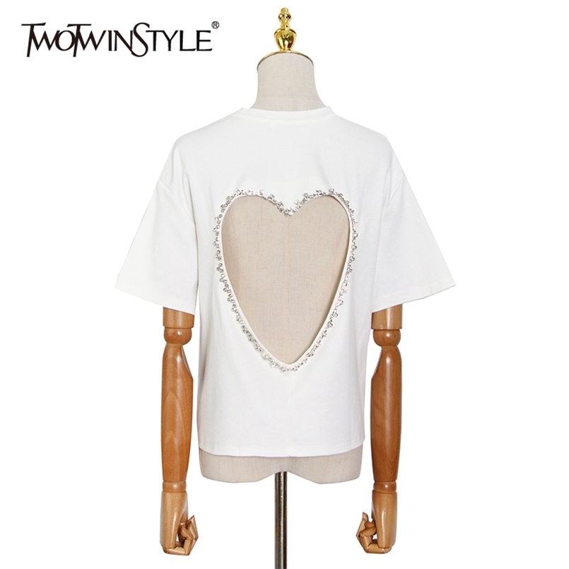 

White Patchwork Diamond Tops For Women O Neck Short Sleeve Hollow Out Casual T Shirt Female Fashion Clothing 210524, Black