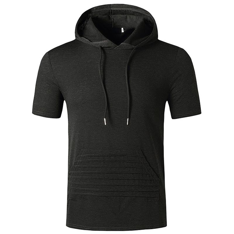 

Men' T-Shirts Black Solid T Shirt Men Workout Casual Muscle Gym Shirts Mens Hooded Oversized Hip Hop Tee Summer Harajuku Hipster Tops