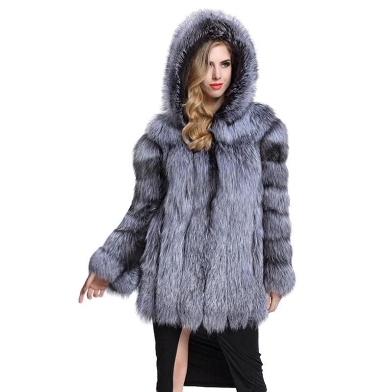

Women' Fur & Faux WEPBEL Women Coat Cropped Sleeve For Overcoats Hooded, Silver