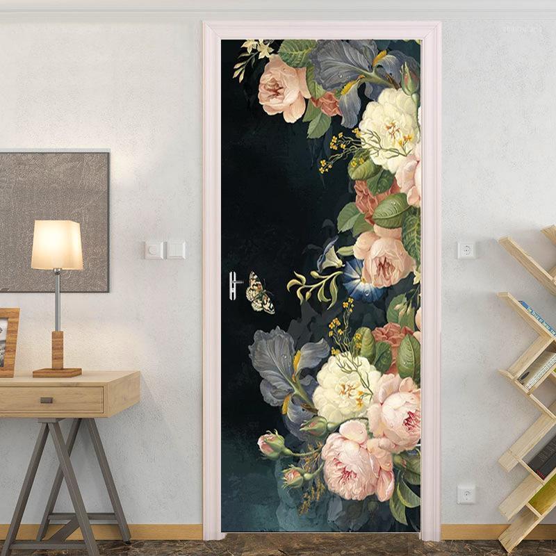 

Other Decorative Stickers Vintage Beautiful Plant Flowers Painting 3D Door Sticker Self-adhesive Removable Living Room Bedroom Wallpap