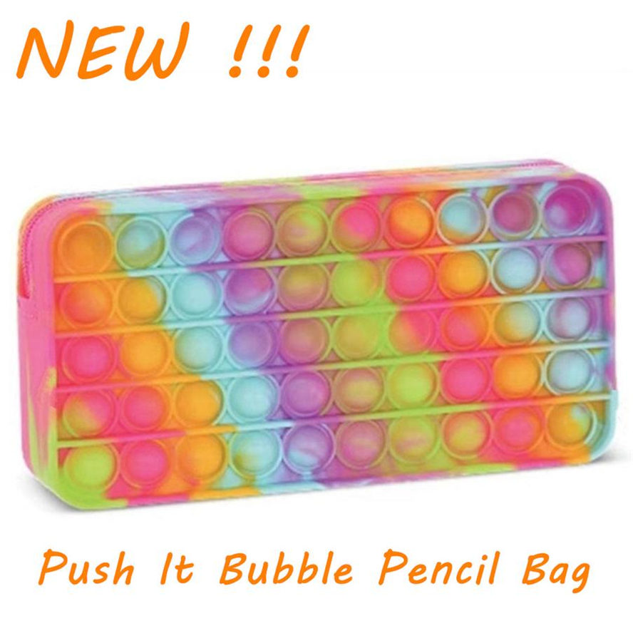 

DHL Silicone Rainbow Push Bubble Pencil Bag Case Fidget Toys Simple Dimple Bubble Finger Toys Decompression Relief Interactive School