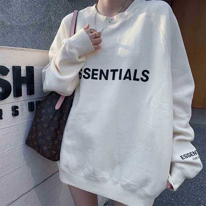 

hoodie2021 autumn and winter bear of god double thread ess sweater rubber pressed couple round neck plush sweater, Black