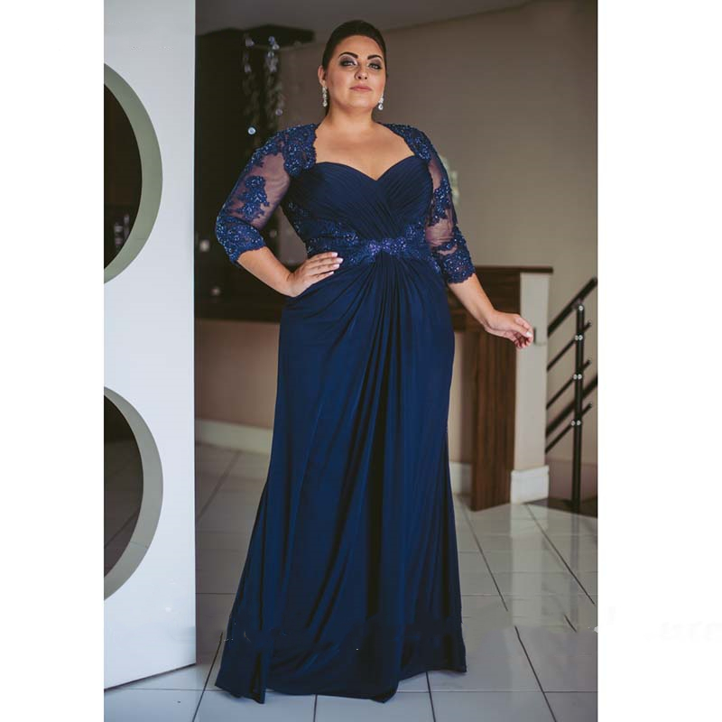 

Plus Size Mother of the Bride Dresses for Wedding Party Dark Navy Blue Lace Chiffon Column Floor Length Women Formal Evening Gowns Custom Made