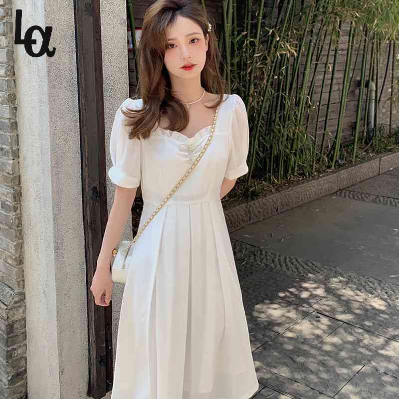 

V-neck White Elegant Dresses Women Short Sleeve Thin Casual Summer Outfits Korean Office Lady 210519, As picture