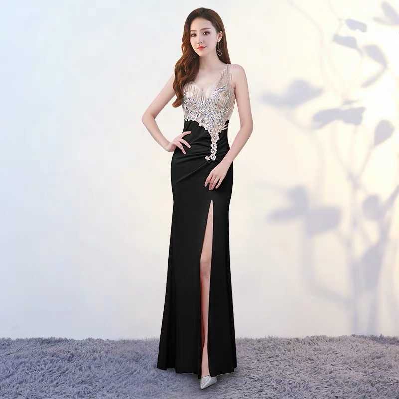 

Sexy beaded dress at night Office Lady Polyester Sheath Sleeveless Solid Zippers Floor-Length Regular 210603, Beige