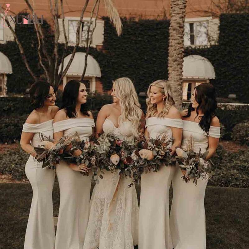 

Ivory Bridesmaid Dresses Plus Size 2021 Sheath Off the Shoulder Floor Length Custom Made Maid of Honor Gown Country Wedding Party Wear vestidos
