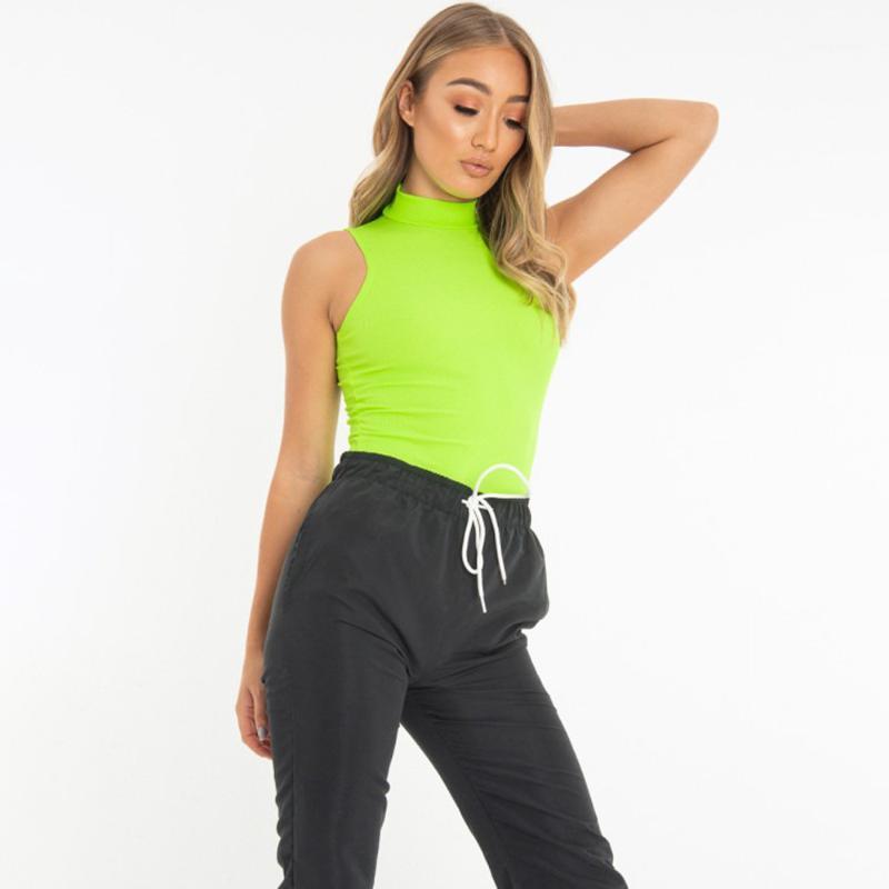 

Rompers Sexy Bodysuit Women Spring Turtleneck Leopard Sleeveless Sweatshirt Bodycon Solid Color Party Club Tracksuit Women' Jumpsuits, Black