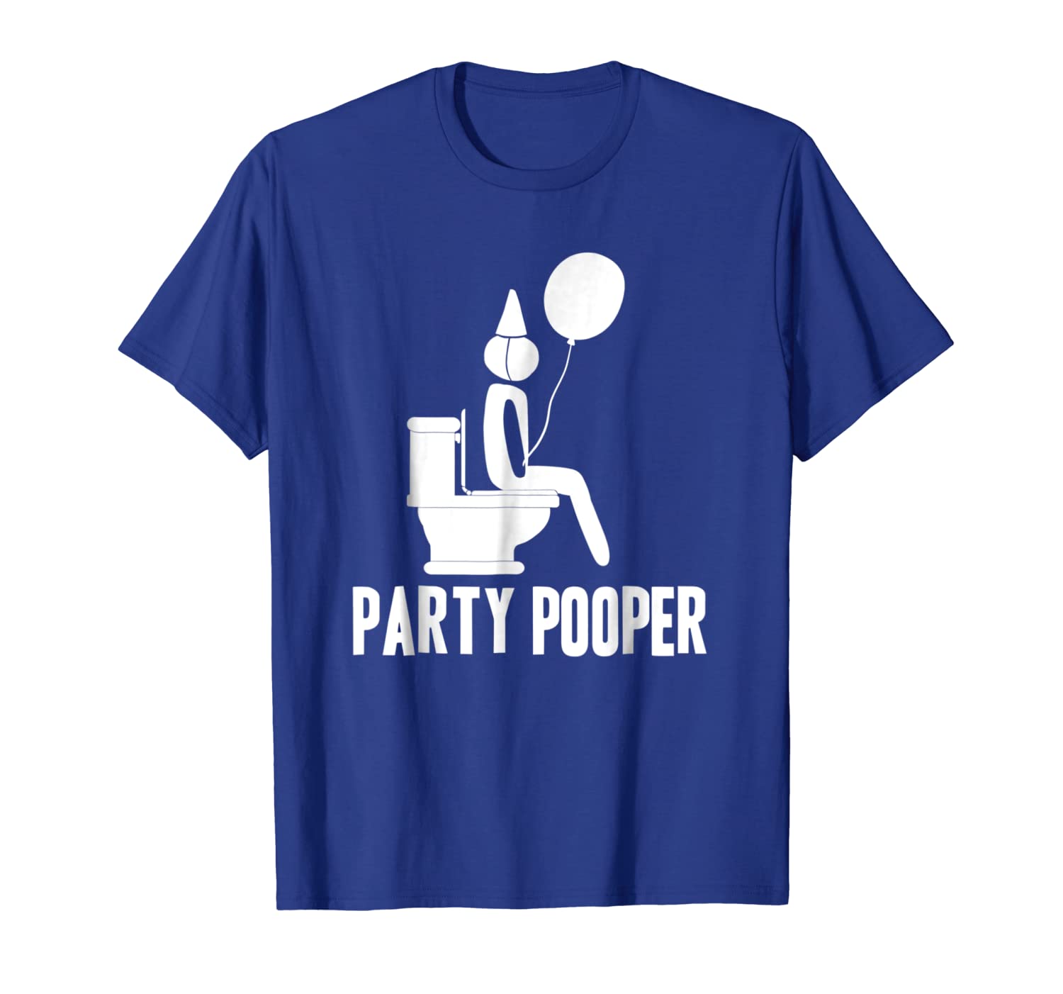 

funny party pooper t-shirt person on toilet balloon and hat, White;black