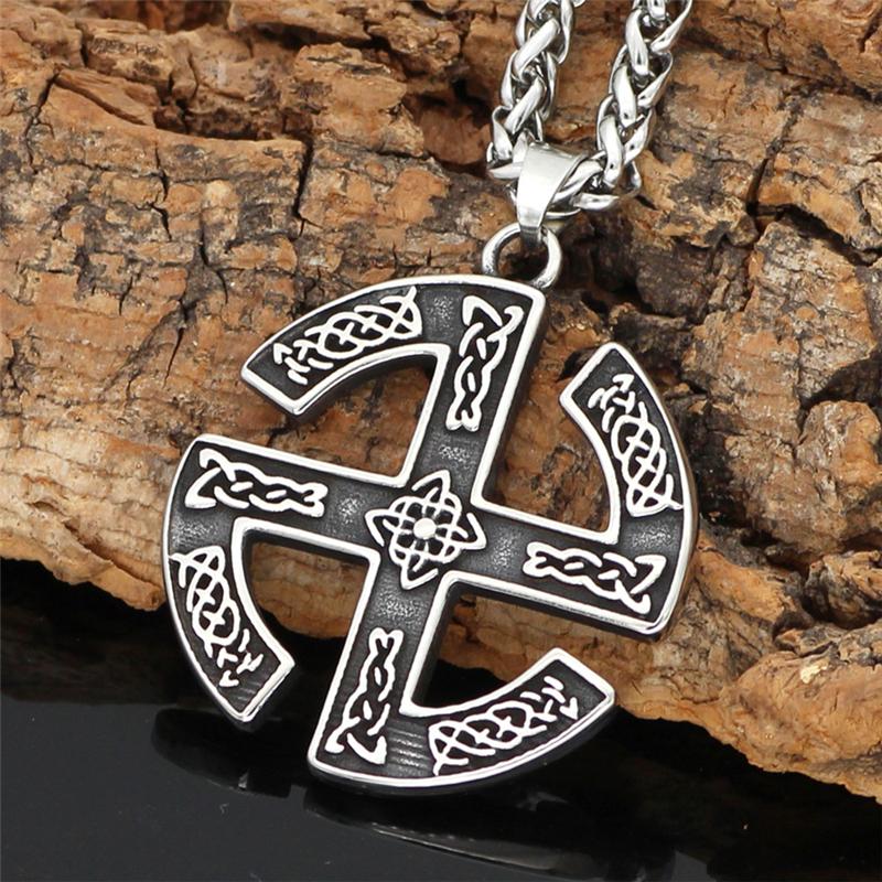 Pendant Necklaces Viking Round Necklace Slavic Rune Men&#039;s Titanium Steel Accessories Nordic Retro Punk Jewelry Gifts Drop-image-698843846