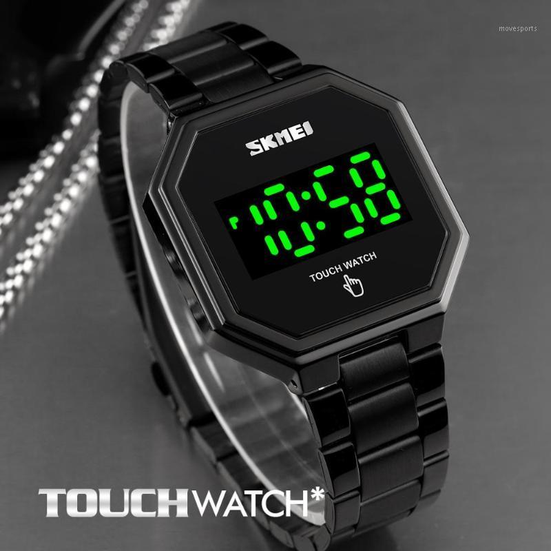 

Creative Digiatl Watch For Men LED Touch Screen Electronic Wristwatch Stainless Steel Waterproof Geometry Male Clock 1696 Wristwatches, Gold