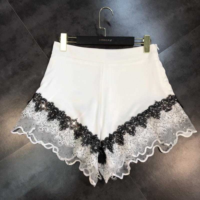 

Spring Summer Arrivals High Waist Lace Patckwork Side Elastic Shorts Casual Women MI887 210525, White