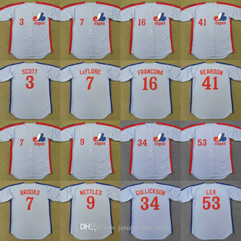 

Men Montreal Expos 3 RODNEY SCOTT 9 GRAIG NETTLES 34 BILL GULLICKSON 16 TERRY FRANCONA 41 JEFF REARDON 53 CHARLIE LEA Baseball Jersey 02, Color6