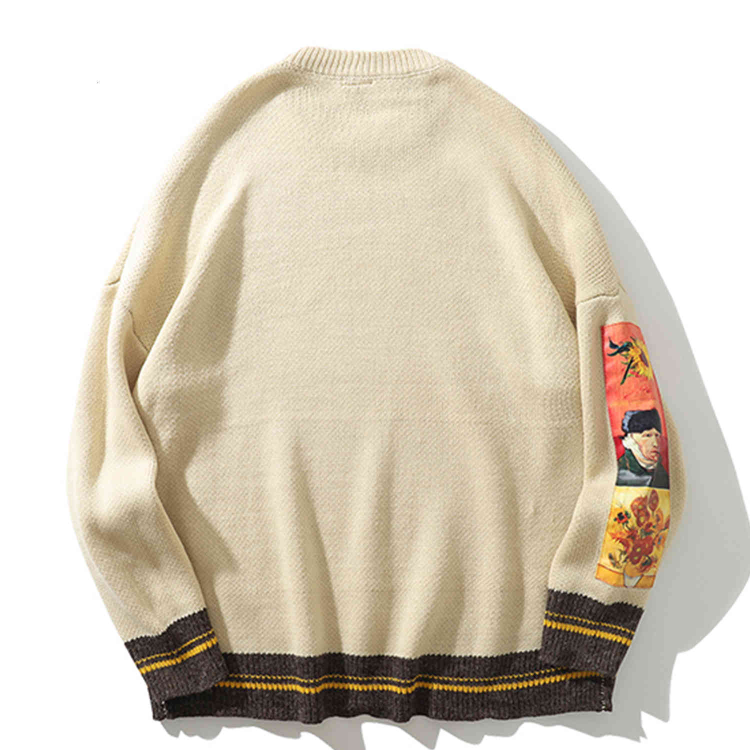 

men's sweaters male hip hop sweater, van gogh, painting, knitted male harajuku, streetwear, , casual sweater qyad, White;black