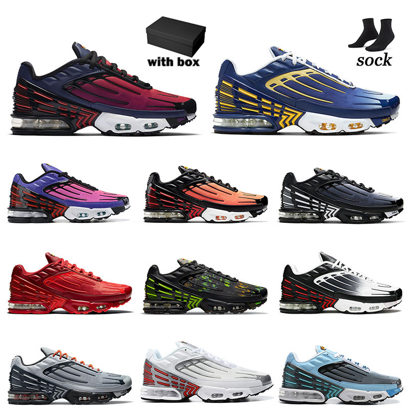 

Tns Plus Tn III Running Shoes mens womens Hot Tuned Deep Royal Topaz Gold Radiant Red Golden Tennis Sport Sneaker Neon Sliver Grey Orange Designer Sneakers Tn3 With Box, Tn21 39-45 triple black with black