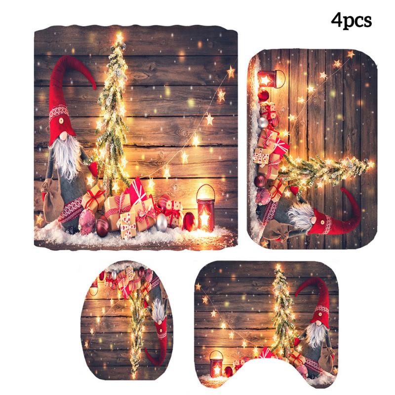 

Bath Mats Christmas Themed Shower Curtain Bathroom Mat Pad Non-slip Printing Bathtub Drape Holiday Decor Year Decorations