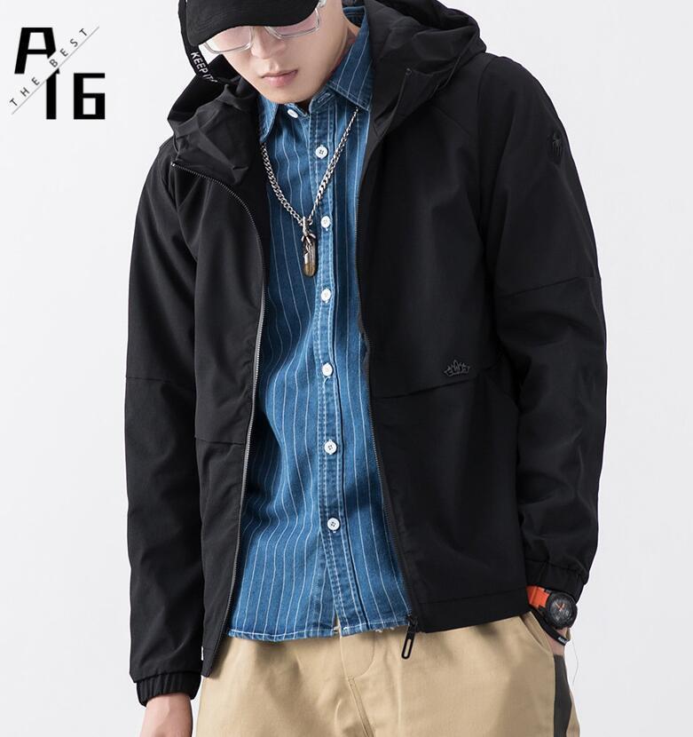 

Men's Jackets A16 Jacket Autumn Solid Color Hooded Casual Fashion Sports Style Men, Black
