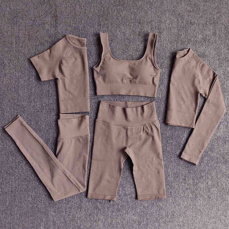 Women&#039;s Pants & Capris Yoga Set Seamless Sportswear Workout Clothes Athletic Wear Gym Legging Fitness Bra Crop Top Long Sleeve Spo-image-705500019