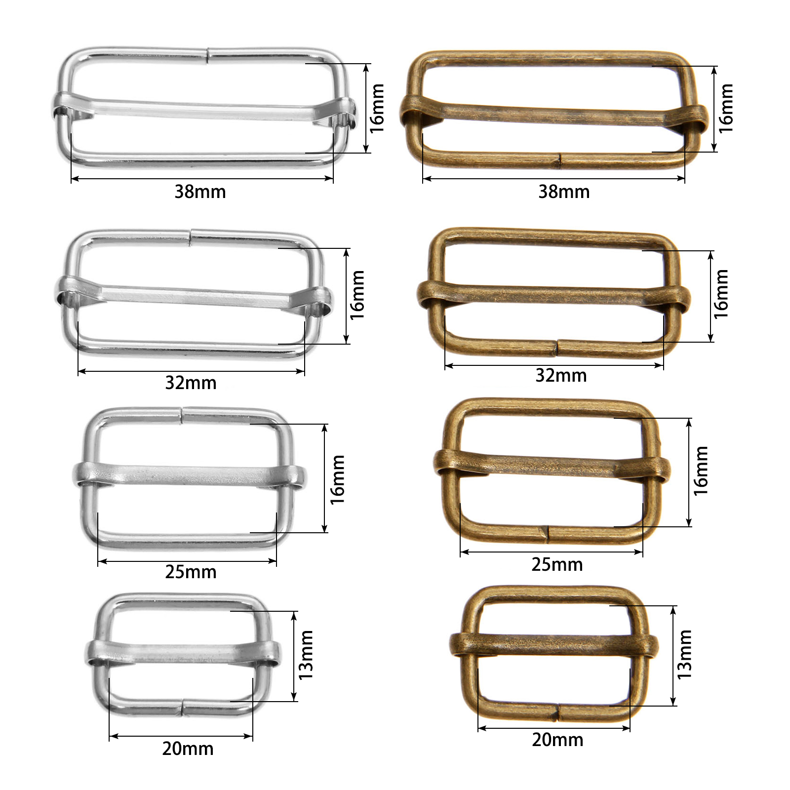 

20pcs/lot Metal square ring buckles Strap Slider Adjuster for Bags Garment Leather Accessories DIY Needlework