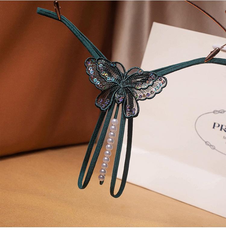 

Women's Panties SEXI Massage Sexy Lingerie Thong Embroidery Pearl Transparent Underwear G-String Bow Low Waist Underpants Women, Blue