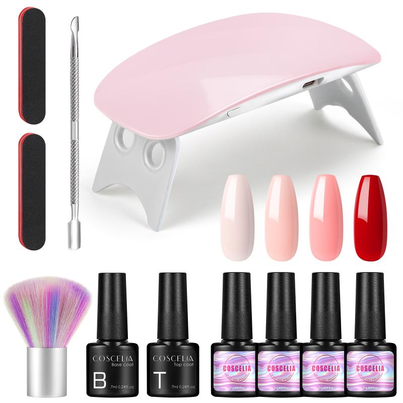 

Nail Art Kits Beginner Polish Gel Set With 6w LED UV Dryer Lamp 4pcs Semi Permanent Soak Off Varnish Kit