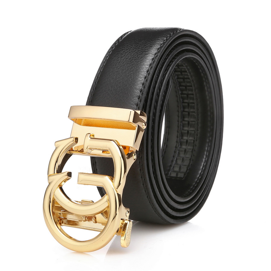 

Men's Real Leather Similar desinger Ratchet Dress Belt with golden buckles Automatic Buckle belts for men luxury 35 mm width GOlD