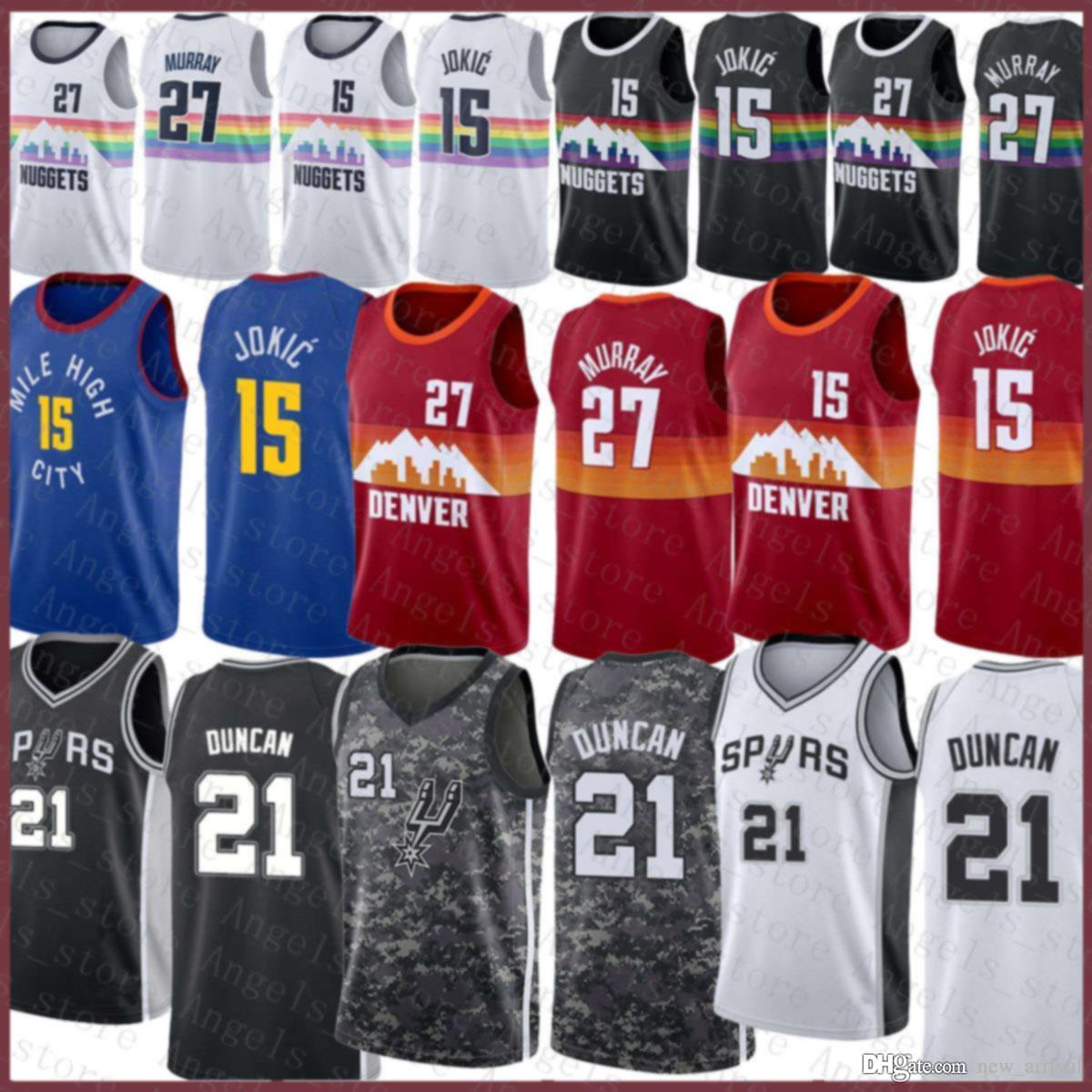 

Tim 21 Duncan Nikola Jamal 27 Murray 15 Jokic San Mens Antonio Spurs Denver Nuggets New 2020 2021 Basketball Jersey Mens Red, Black;red