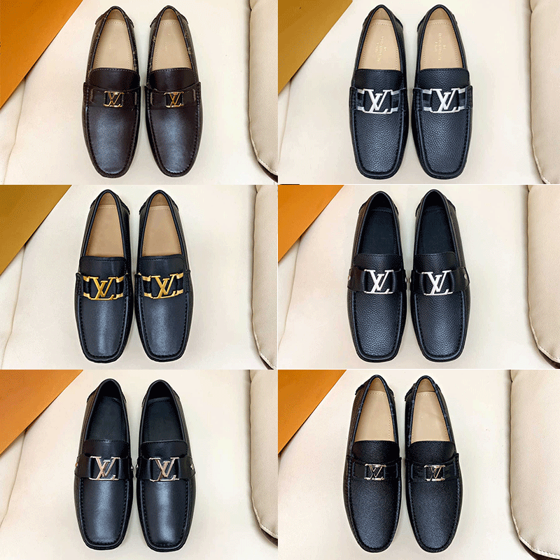 

High quality designer mens dress shoes leather Metal snap Peas wedding Shoe Fashion Flats driving Sneakers Original box Z9Fv#, Black