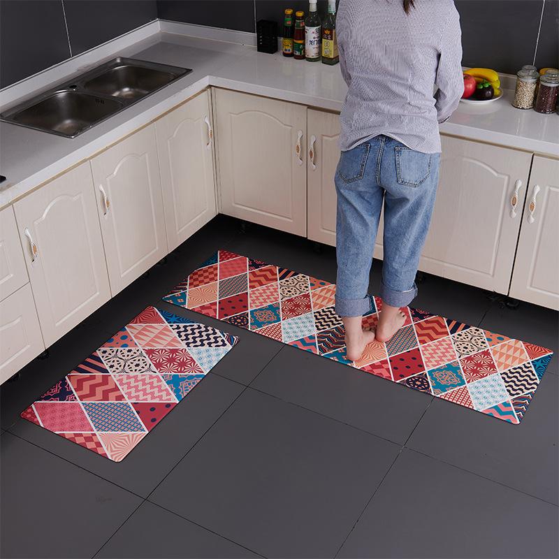 

Oilproof Kitchen Mat Antislip Waterproof Bathroom Bath Vivid Leaf Printed Bedroom Floor Mats PVC Carpet Doormat Rugs Carpets
