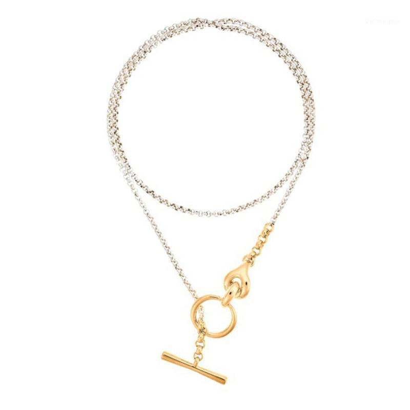 

Chains Amorita Boutique Fashion Matching Color Gold Plating Circle Locker Long Chain Double Layer Necklace, Silver