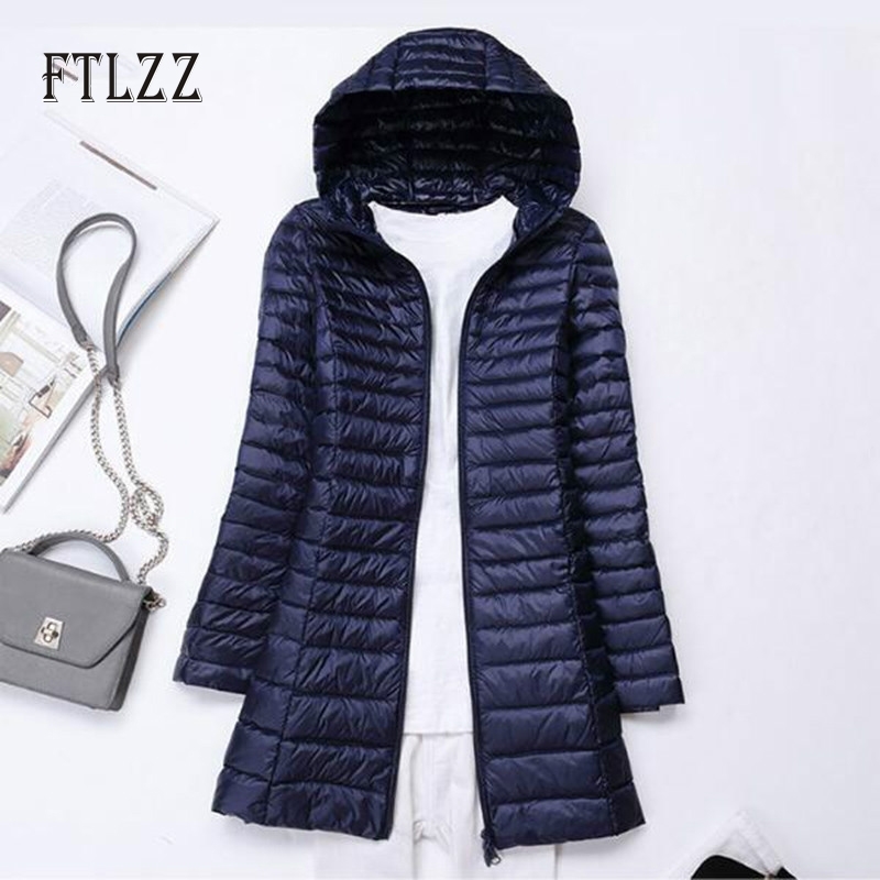 

Autumn Winter Medium Long Ultra Light Duck Down Jackets Female Plus Size Hooded White Coat Women Puffer Parkas Outwear 210602