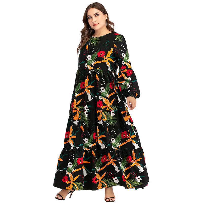 

Print Maxi Hijab Dress Women Muslim Islamic Clothing Loose A-line Party Abaya Dresses Moroccan Kaftan Jilbab Plus Size Vestidos