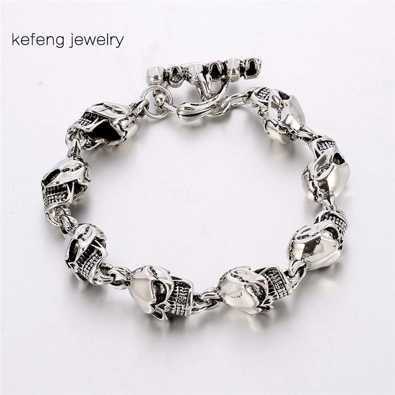 

Punk Skull Bracelets For Men Vintage Fashion Metal Shiny Charm Link Chain Bracelet Male Gothic Jewelry 2021 Wholesale, Golden;silver