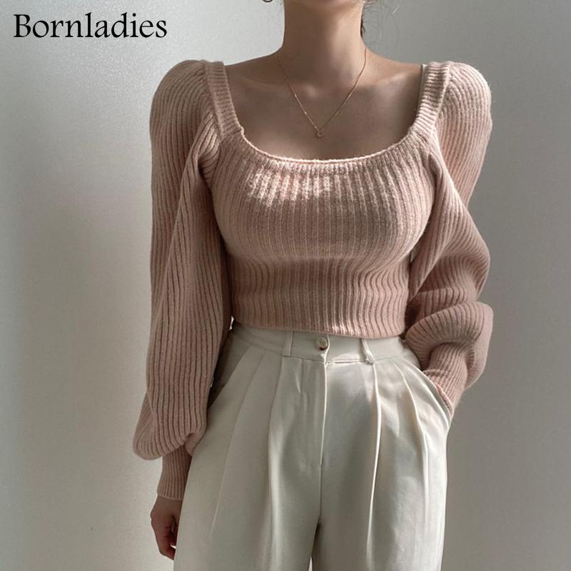 

Women's Sweaters Bornladies 2022 Autumn Winter Sexy Square Collar Pullover Basic Warm Sweater For Women Korean Soft Kniited Solid Tops, White;black