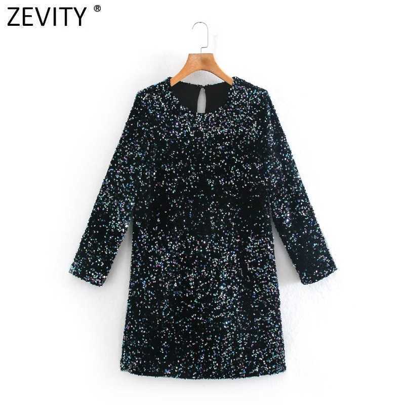 

Zevity Women High Street O Neck Sequin Mini Dress Femme Chic Casual Slim Vestido Ladies Streetwear Party Clothes DS4898 210603, As pic ds4898xn