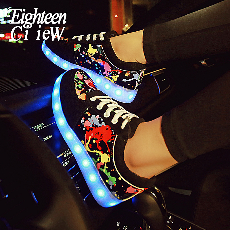 

Luminous Sneakers with Balight Glowing Women Sneakers with Glowing Soles for Girls Light Up Shoes zapatillas tenis infantil, Black