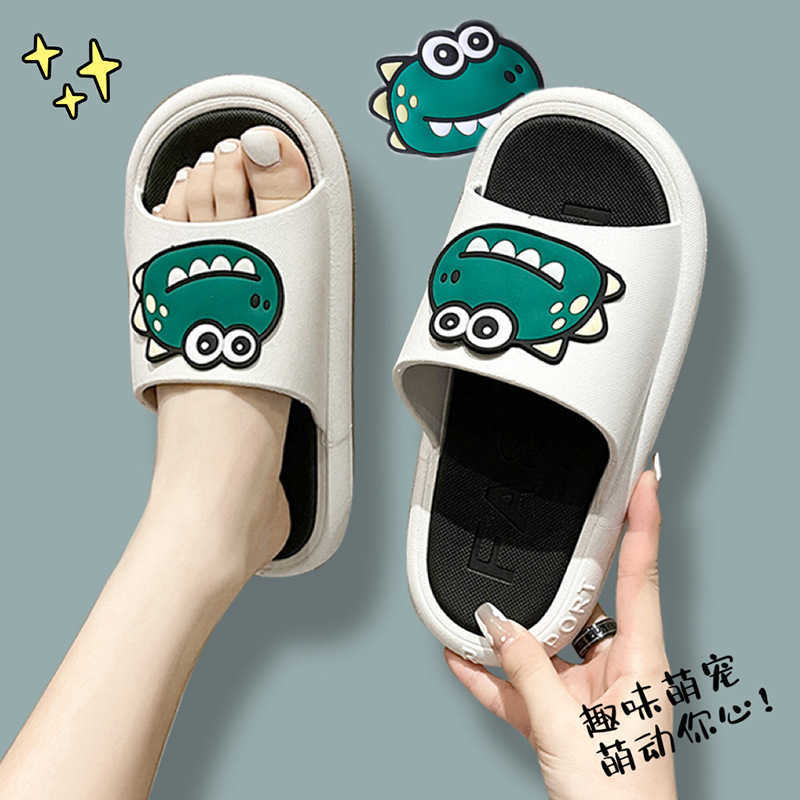 

New Slippers Female Summer One-Piece Cute Cartoon Dinosaur Boys And Girls' One-Way Slippers And Parent-Child Sandals H0827, Black