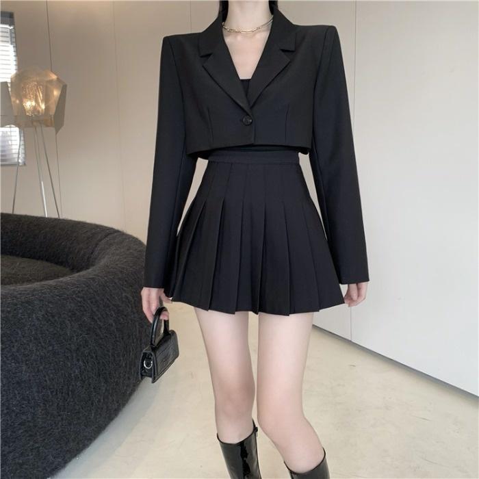 

Two Piece Dress Design Sense Backless Lace-up Long Sleeve High Waist Short Small Suit 2021 Early Autumn Coat Women's Clothing, White