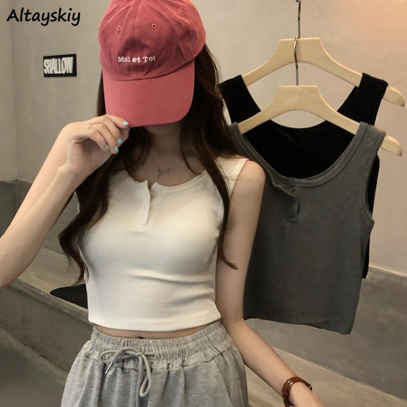 

Women's Tanks & Camis Women Solid Sheath Slim Gym Girls Fashionable Simple All-match Ulzzang Streetwear Basic Crop Tops Chic Daily, White