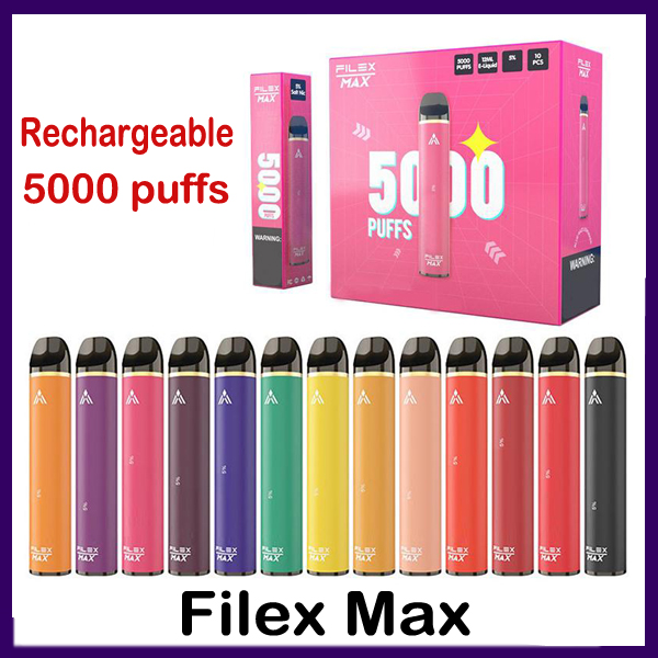 

100% Authentic Filex Max Rechargeable Disposable kit E-cigarette Device 950mAh Battery 12ml Price With security code Vape Pen 5000 puffs 12 color VS LOY XL, Mix colors