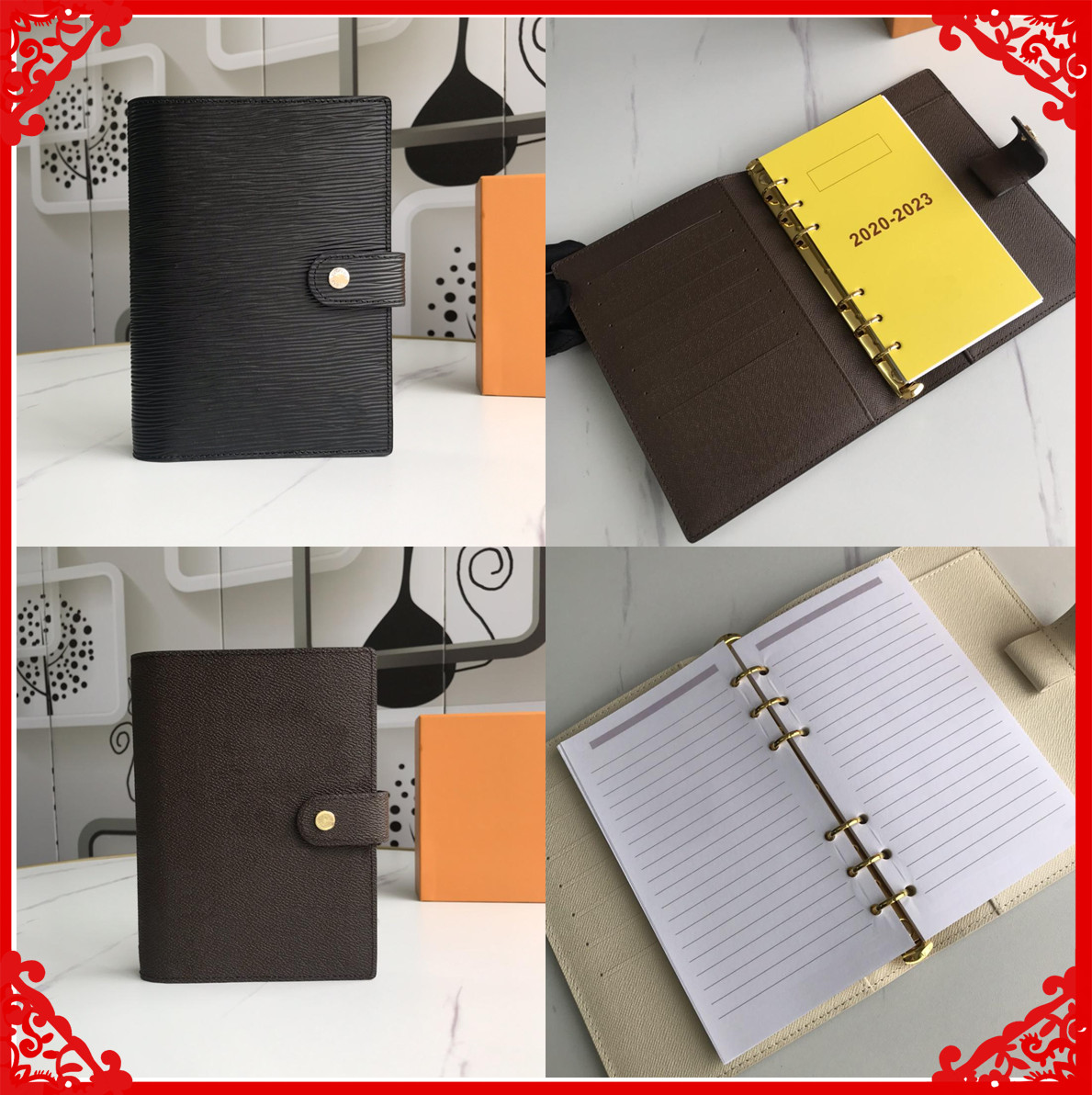 

2022 notebook purses briefcase bag Medium Agenda Notepad Cover White Paper Portfolios Office Travel Journal Diary Jotter briefcases 6 Credit Card Holder Slots bags, White grid