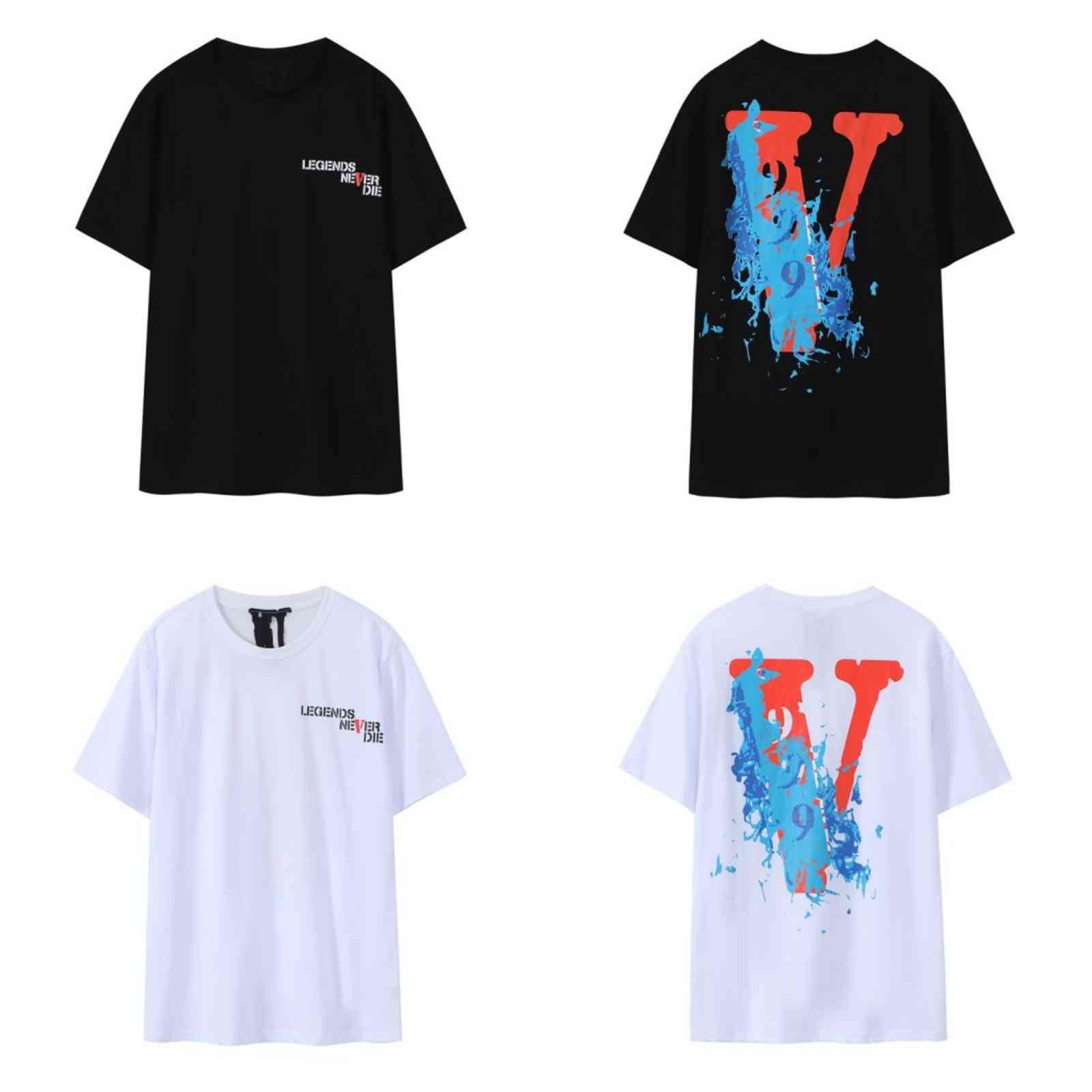 

Chao Brand Big V999 Ink Jet Printing Short Sleeve T-shirt Wang Yibo Vlones European Loose Men' and Women' T-shirt, White