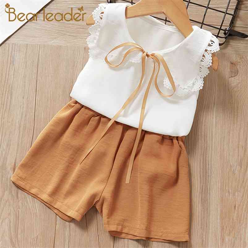 

Girls Clothing Sets Summer Kids Cool Suit Lace Solid Bow T-shirt and Pants 2Pcs Children Outfits Kid 210429, Az803pink