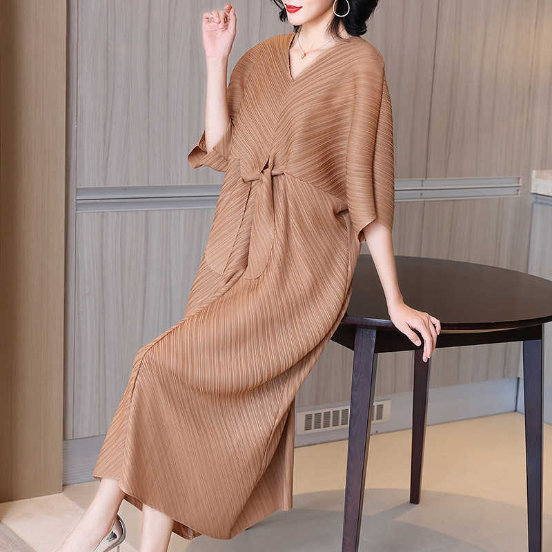 

VANOVICH Summer and Spring Dress Solid Color Wild Casual Ladies Pluz Size V Neck Fashion Women Clothing 210615, Pink