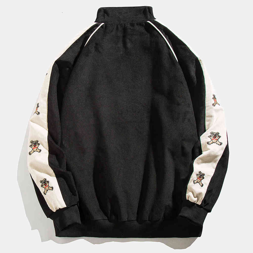

men's hoodies & sweatshirts aolamegs men's jacket, embroidered bear, zipper track, autumn jackets, harajuku oversize couple street, Black