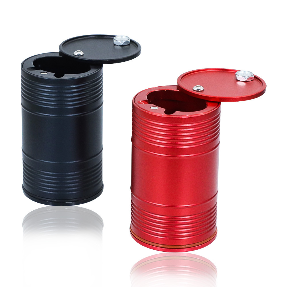

Oil barrel shape vehicle ashtray rotary aluminum alloy material with cover ashtrays