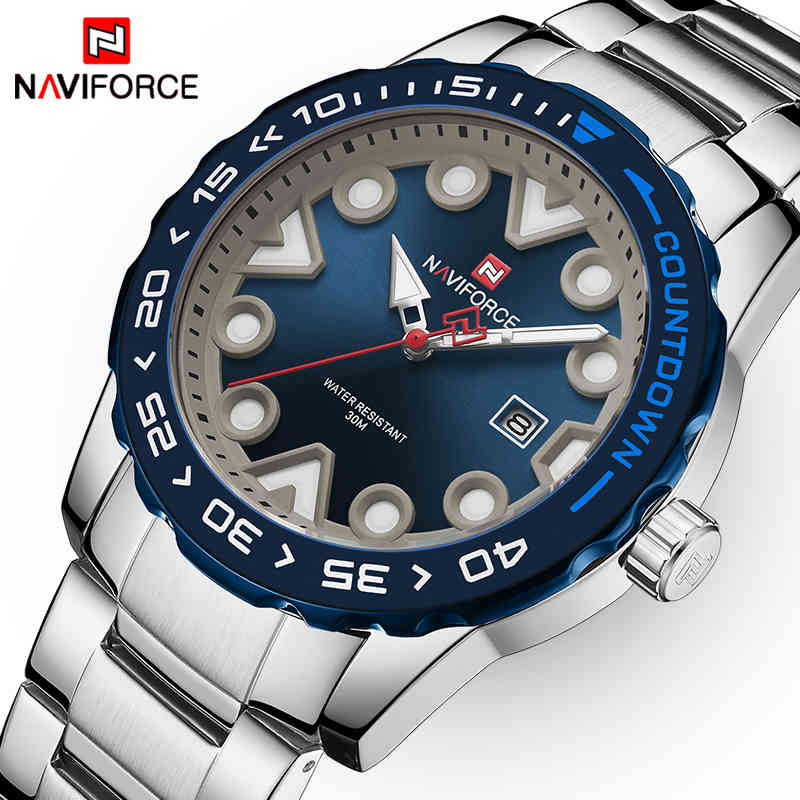 

NAVIFORCE Brand Watch Men Top Luxury Brand Waterproof Quartz Wristwatch Big Dial Sports Watches Male Clock Relogio Masculino 210517, Silver cafe